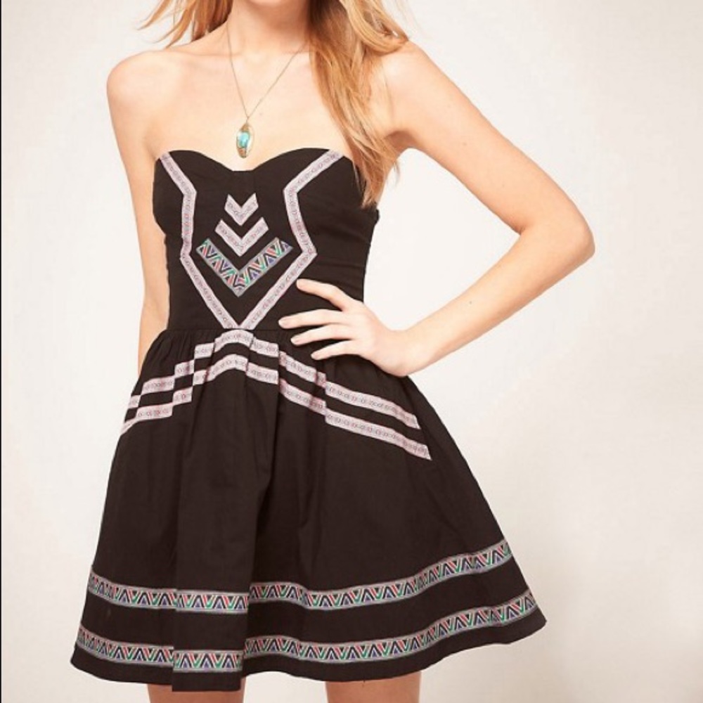 ASOS Black Bandeau Dress With Aztec Panels
